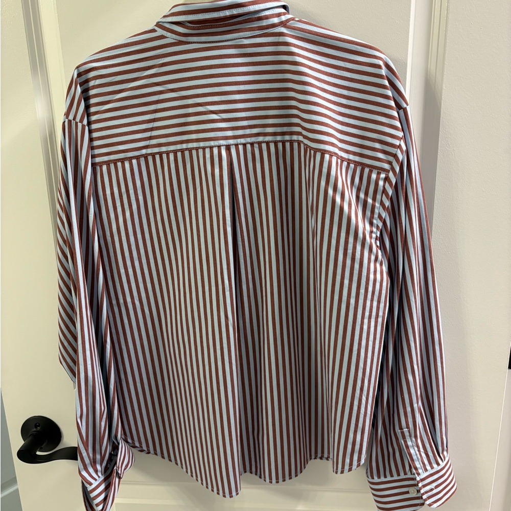 New. Maeve women’s brown and blue button down. Striped Button-Up Shirt - Picture 3 of 4